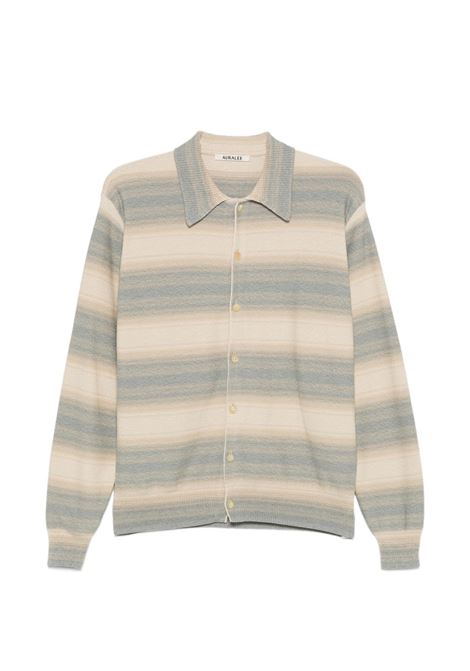 cardigam man blue and beige AURALEE | A26SC01GBBLUE BEIGE STRIPE